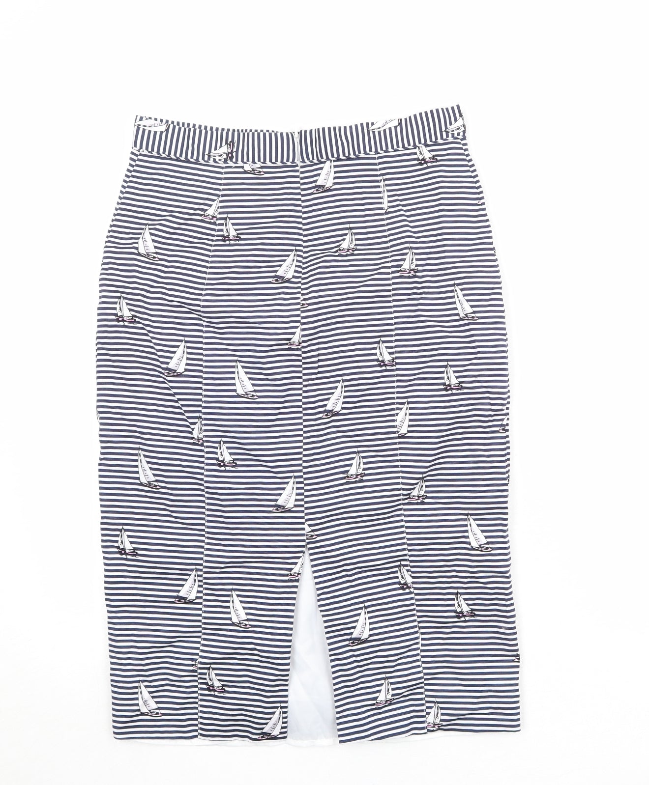 Oasis Womens Blue Striped Cotton Straight & Pencil Skirt Size 12 Zip - Boat Pattern