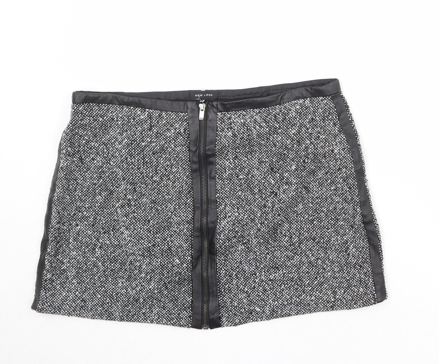New Look Womens Black Polyester A-Line Skirt Size 16 Zip