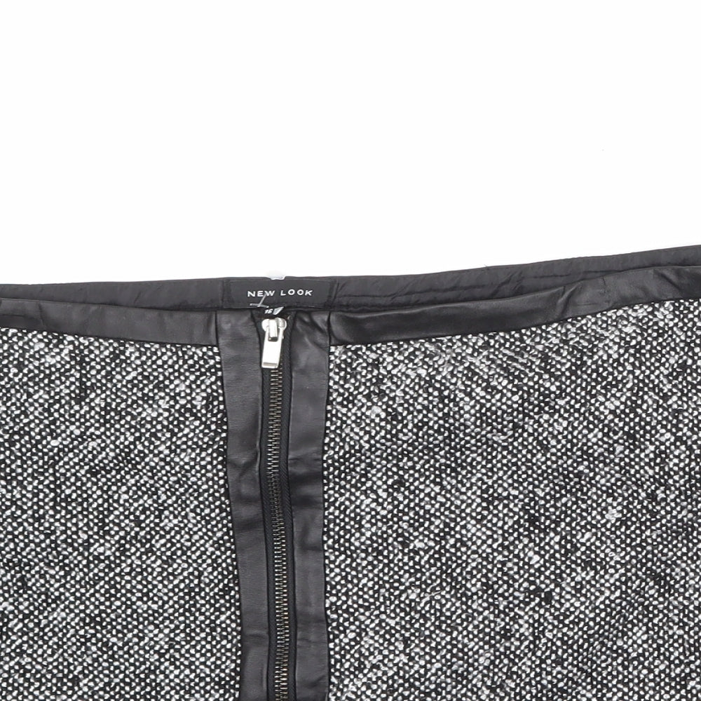 New Look Womens Black Polyester A-Line Skirt Size 16 Zip