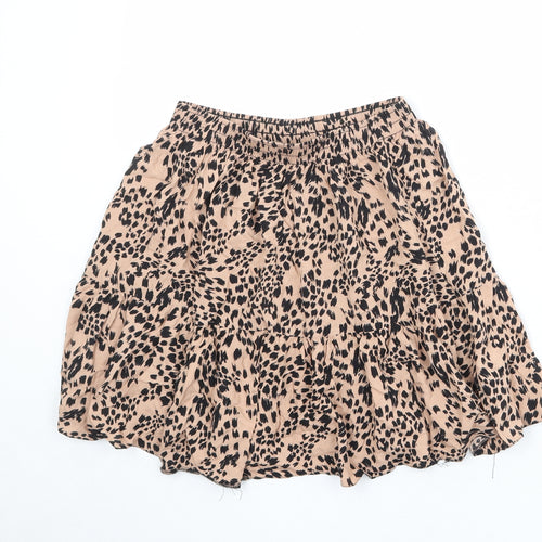 New Look Womens Beige Animal Print Viscose Skater Skirt Size 10 - Leopard Pattern