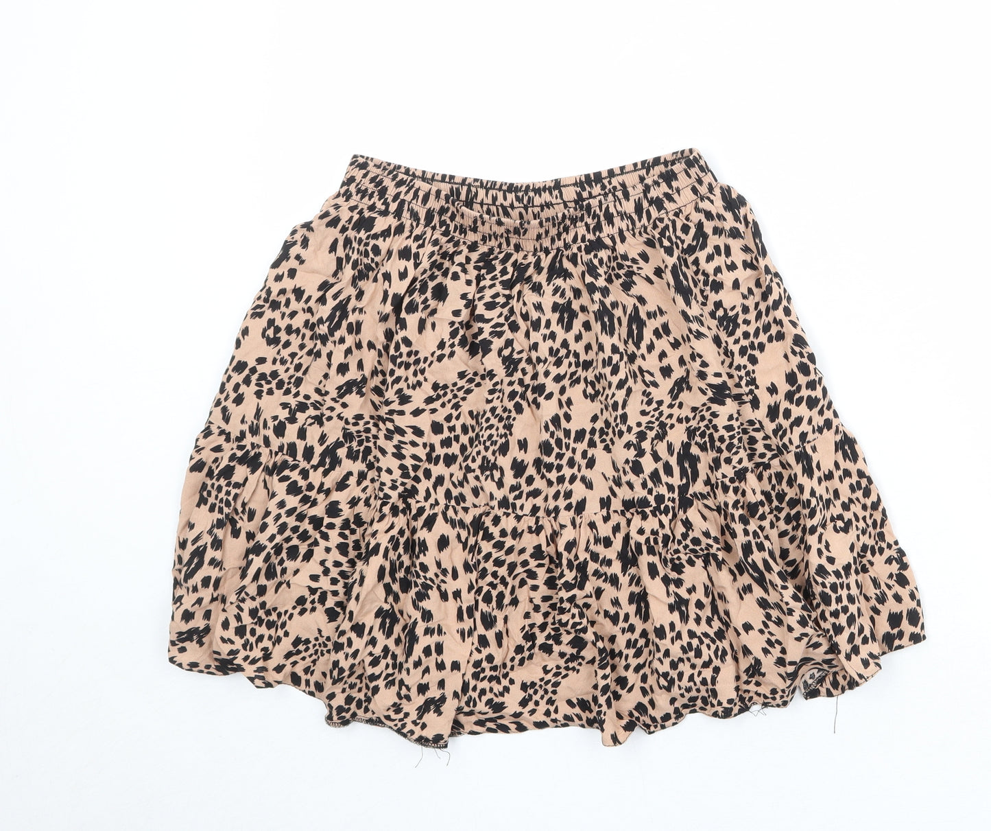 New Look Womens Beige Animal Print Viscose Skater Skirt Size 10 - Leopard Pattern