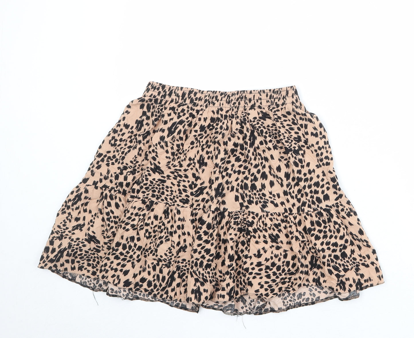 New Look Womens Beige Animal Print Viscose Skater Skirt Size 10 - Leopard Pattern