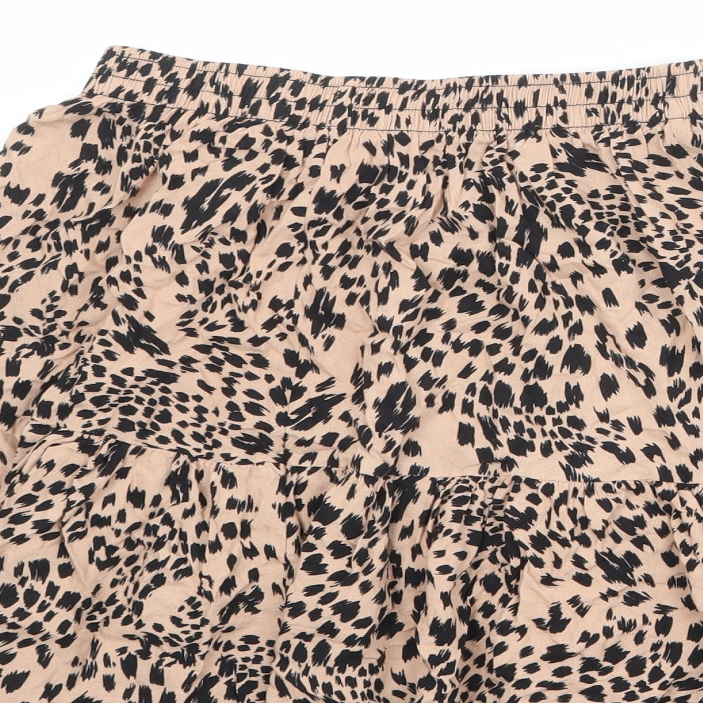New Look Womens Beige Animal Print Viscose Skater Skirt Size 10 - Leopard Pattern