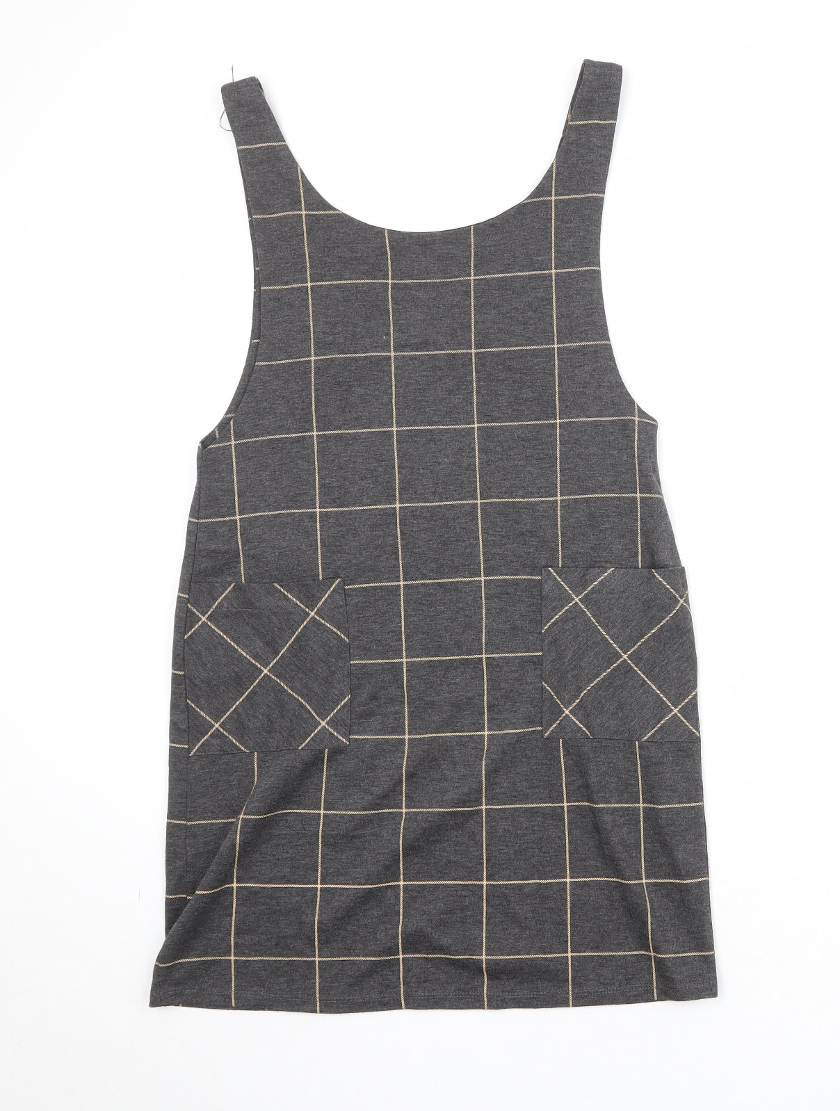 New Look Womens Green Check Polyester Pinafore/Dungaree Dress Size 8 Round Neck Pullover