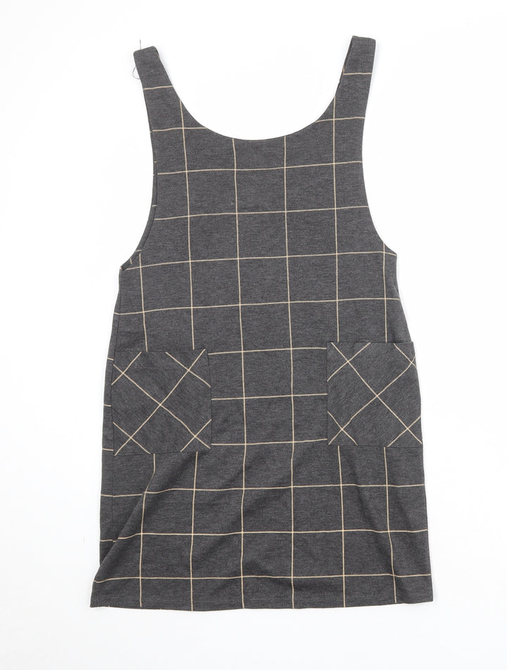 New Look Womens Green Check Polyester Pinafore/Dungaree Dress Size 8 Round Neck Pullover