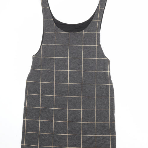 New Look Womens Green Check Polyester Pinafore/Dungaree Dress Size 8 Round Neck Pullover