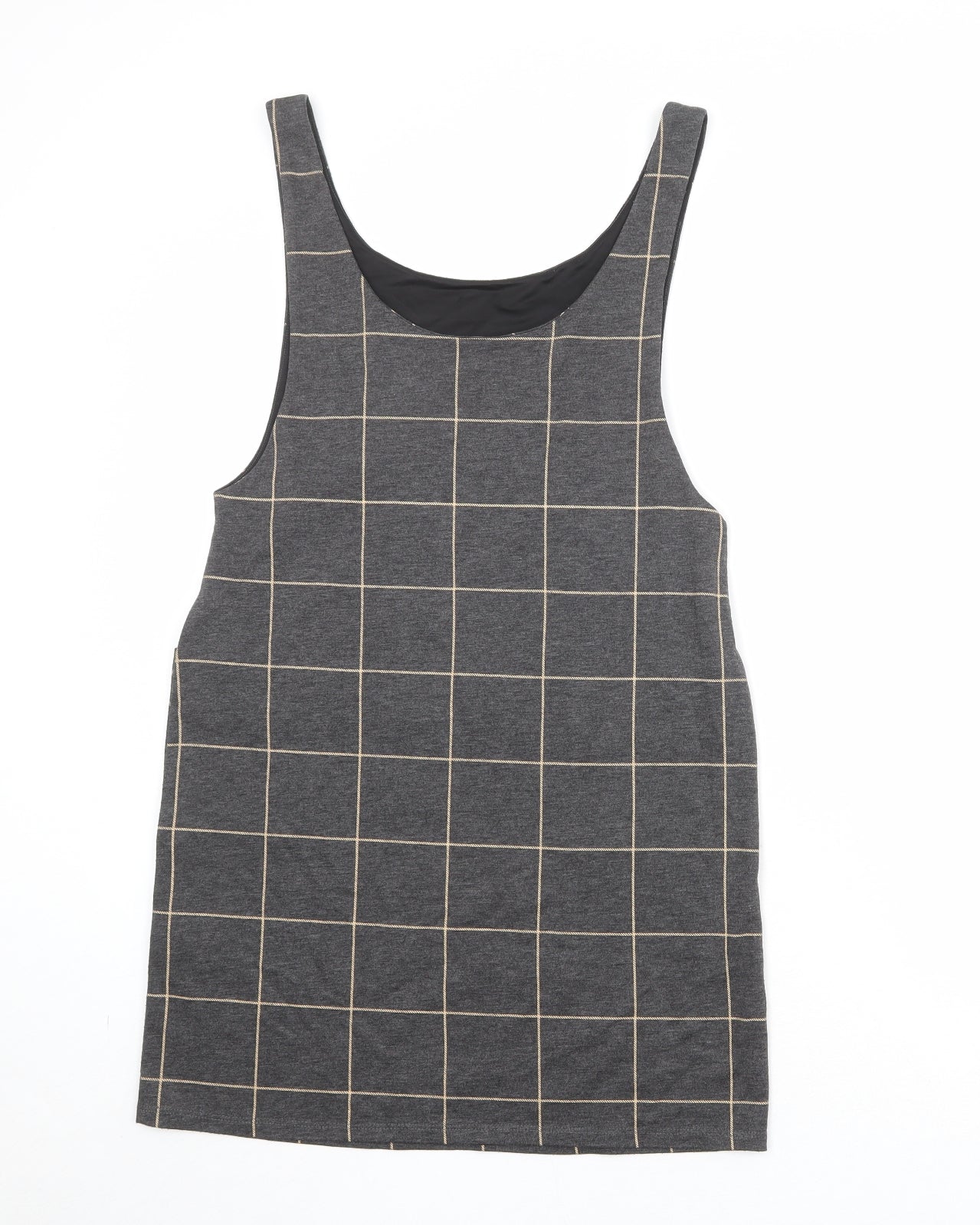 New Look Womens Green Check Polyester Pinafore/Dungaree Dress Size 8 Round Neck Pullover