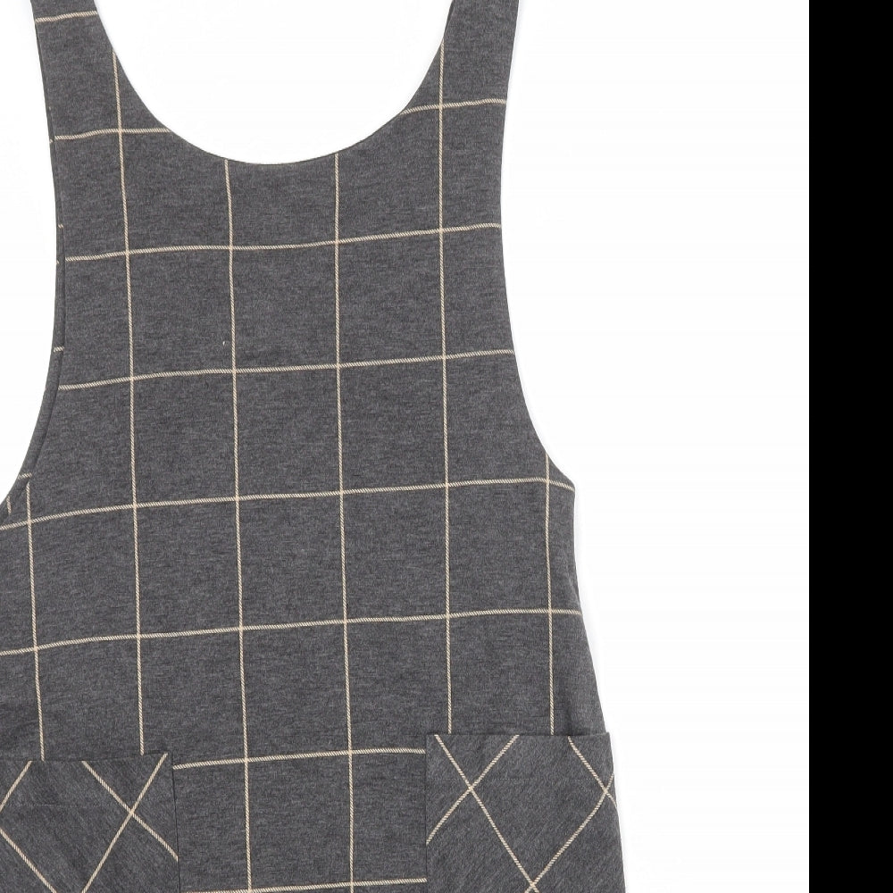 New Look Womens Green Check Polyester Pinafore/Dungaree Dress Size 8 Round Neck Pullover