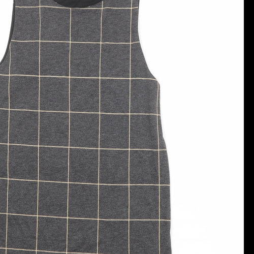 New Look Womens Green Check Polyester Pinafore/Dungaree Dress Size 8 Round Neck Pullover