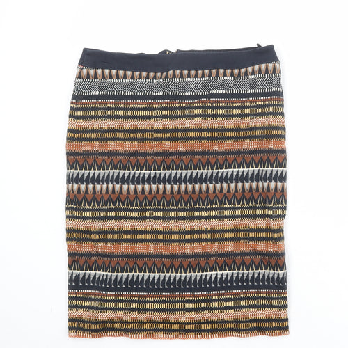 Marks and Spencer Womens Multicoloured Geometric Cotton A-Line Skirt Size 10 Zip