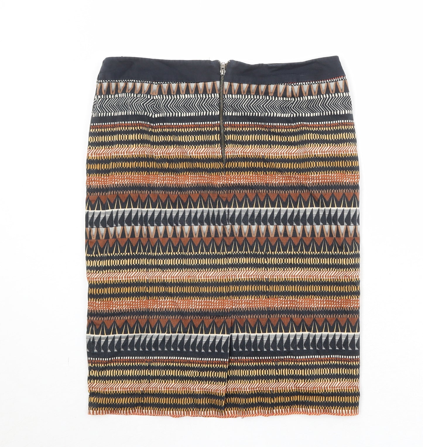 Marks and Spencer Womens Multicoloured Geometric Cotton A-Line Skirt Size 10 Zip