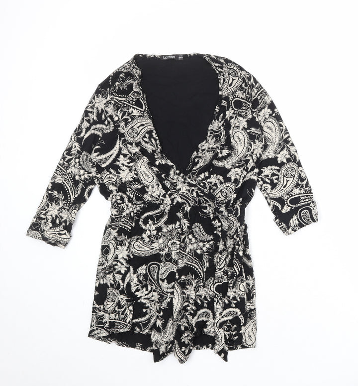 Boohoo Womens Black Paisley Viscose Playsuit One-Piece Size 10 Pullover