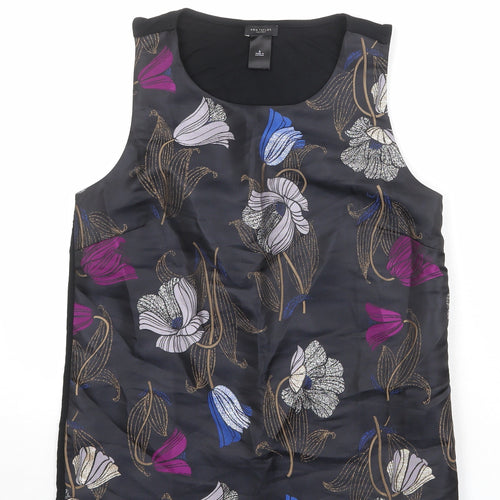 Ann Taylor Womens Black Floral Polyester Basic Tank Size S Round Neck