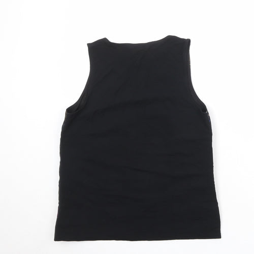 Ann Taylor Womens Black Floral Polyester Basic Tank Size S Round Neck