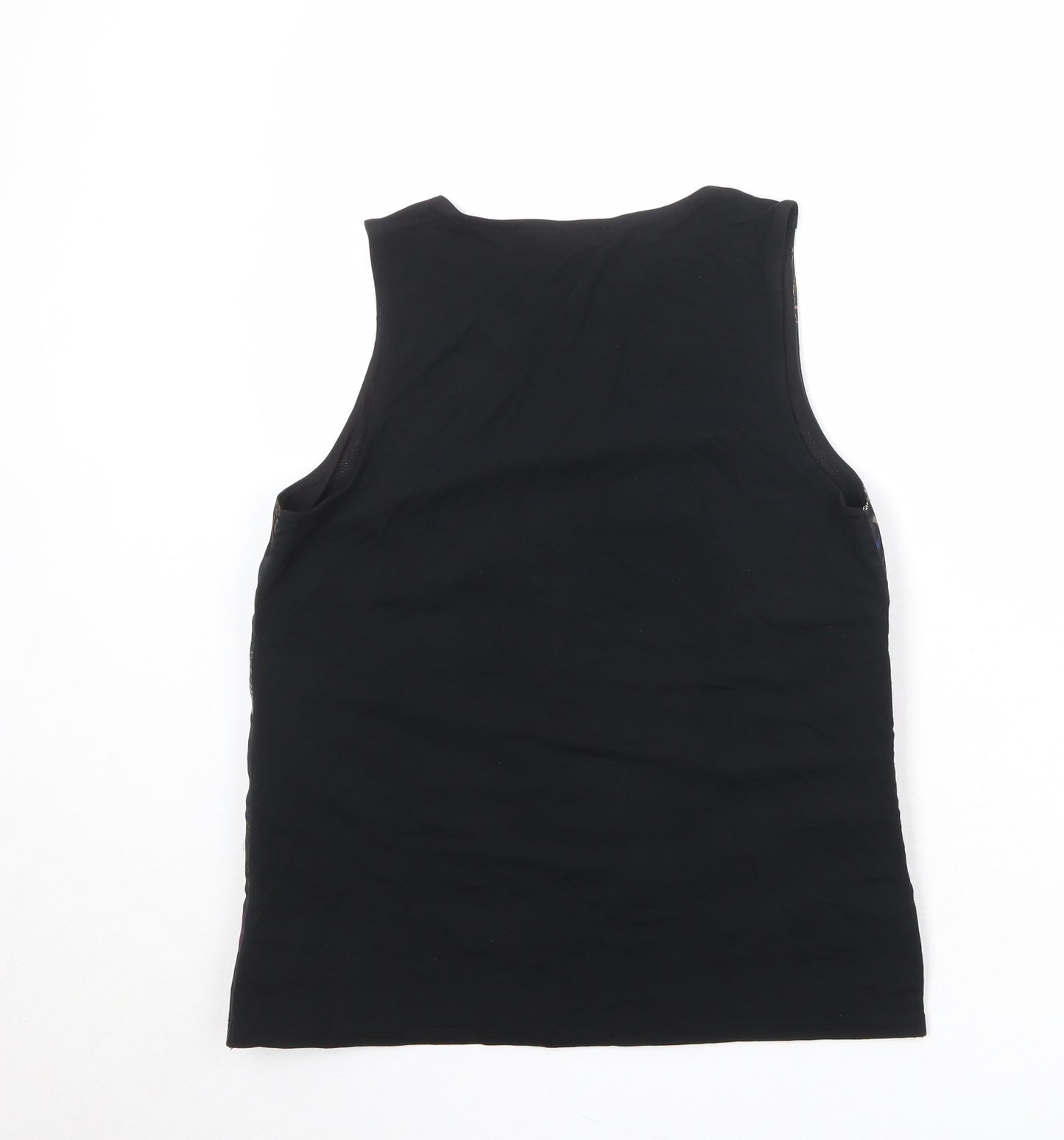 Ann Taylor Womens Black Floral Polyester Basic Tank Size S Round Neck