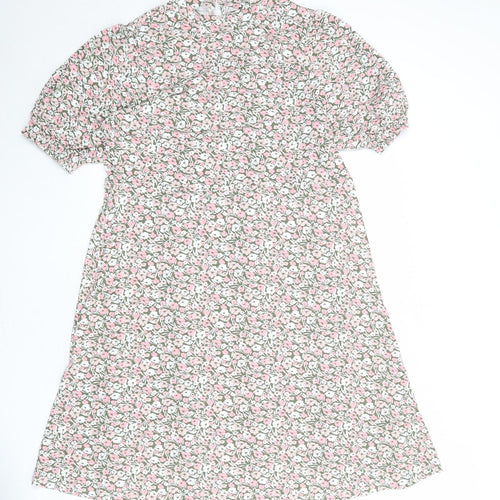 Marks and Spencer Womens Multicoloured Floral Viscose A-Line Size 10 Round Neck Button