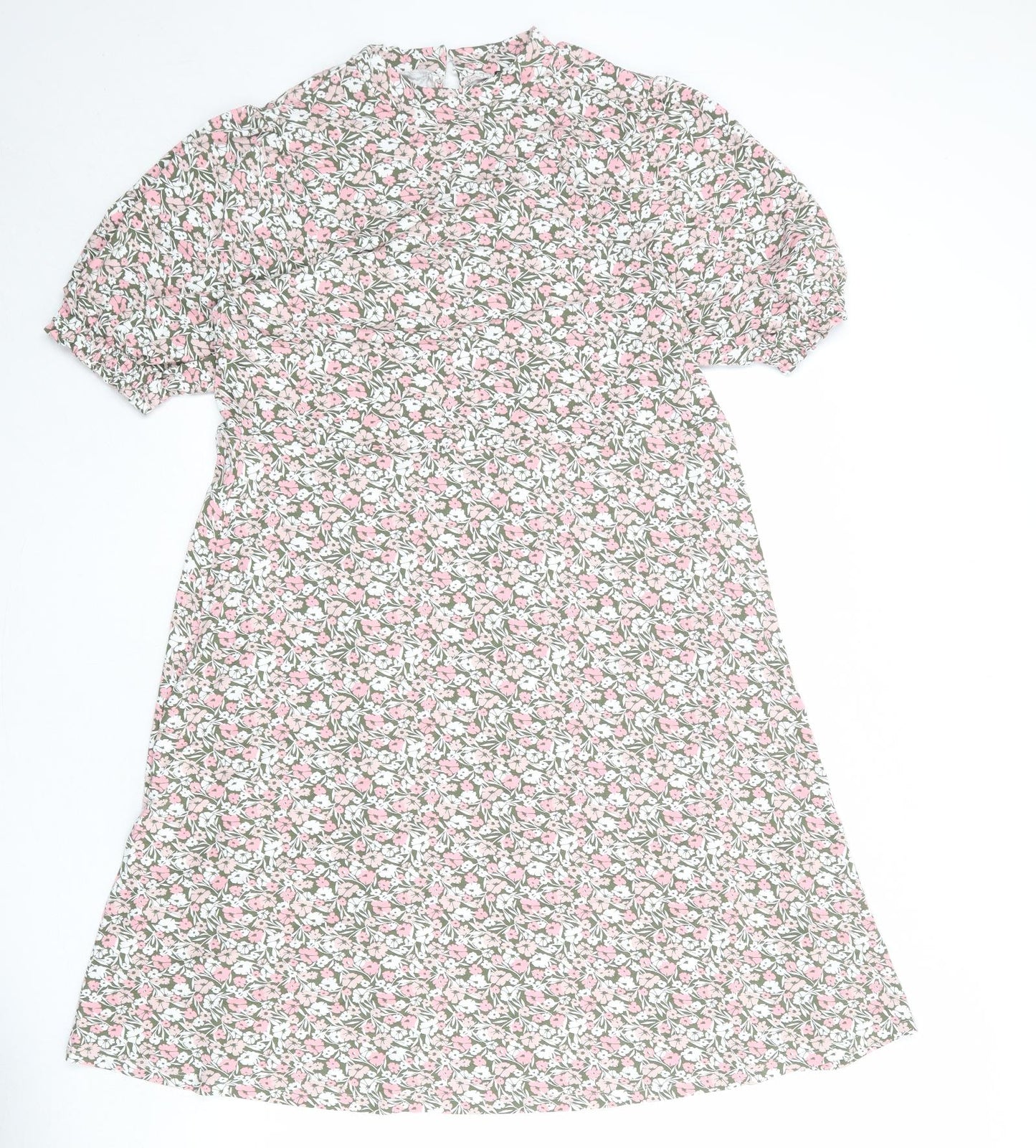 Marks and Spencer Womens Multicoloured Floral Viscose A-Line Size 10 Round Neck Button