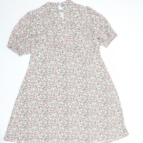 Marks and Spencer Womens Multicoloured Floral Viscose A-Line Size 10 Round Neck Button