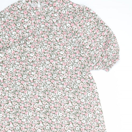 Marks and Spencer Womens Multicoloured Floral Viscose A-Line Size 10 Round Neck Button