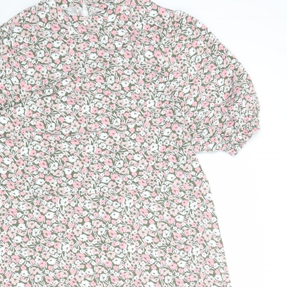 Marks and Spencer Womens Multicoloured Floral Viscose A-Line Size 10 Round Neck Button