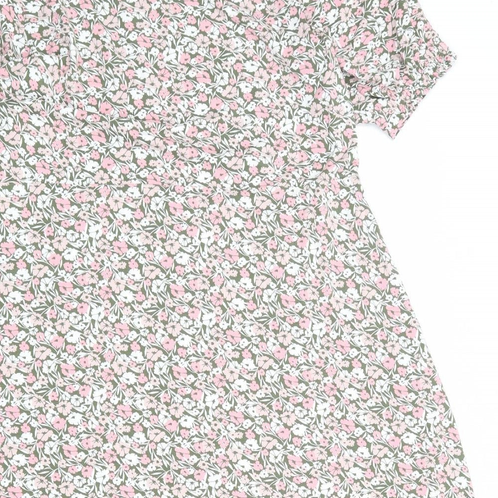 Marks and Spencer Womens Multicoloured Floral Viscose A-Line Size 10 Round Neck Button