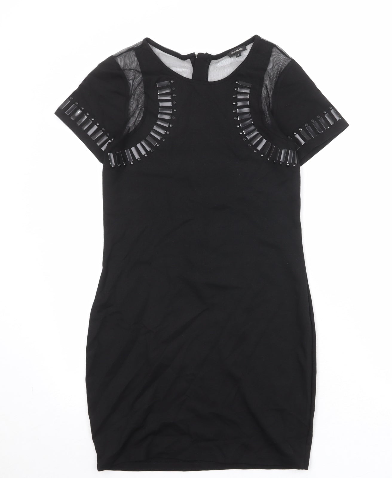 River Island Womens Black Viscose Bodycon Size 12 Round Neck Zip