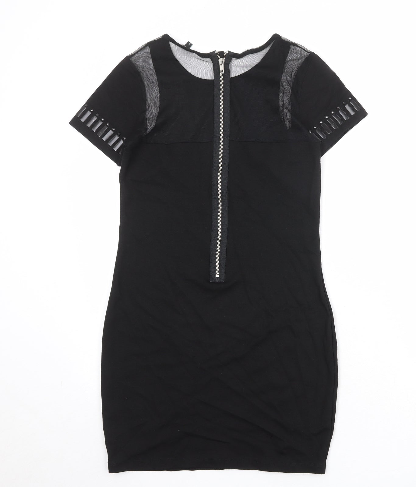 River Island Womens Black Viscose Bodycon Size 12 Round Neck Zip