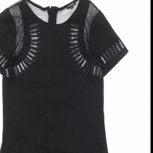 River Island Womens Black Viscose Bodycon Size 12 Round Neck Zip