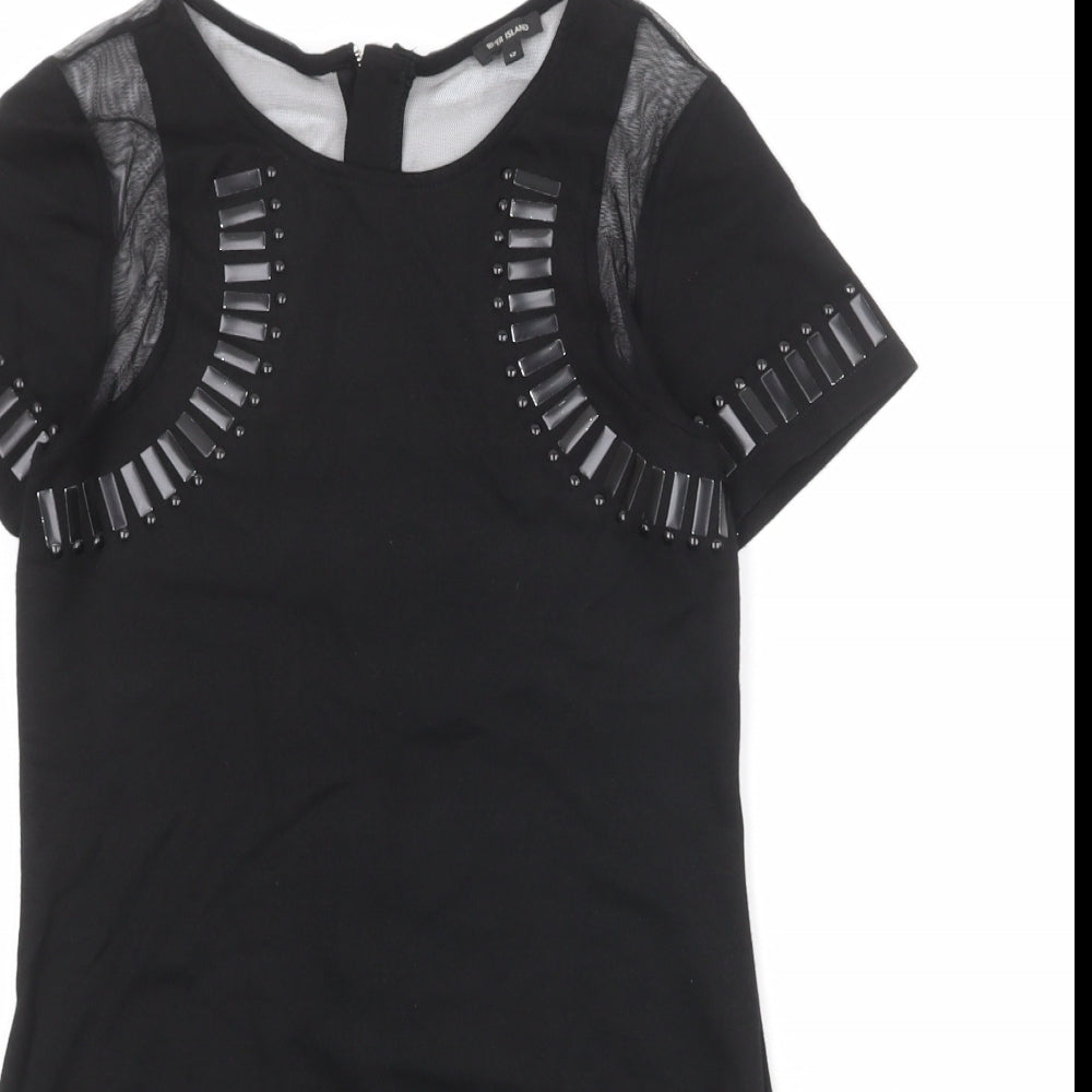River Island Womens Black Viscose Bodycon Size 12 Round Neck Zip