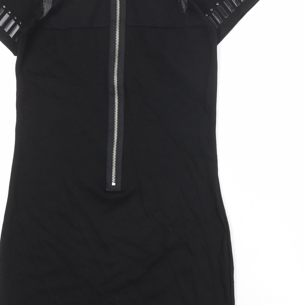 River Island Womens Black Viscose Bodycon Size 12 Round Neck Zip
