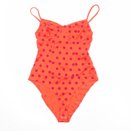 Zara Womens Orange Polka Dot Polyester Bodysuit One-Piece Size S Snap