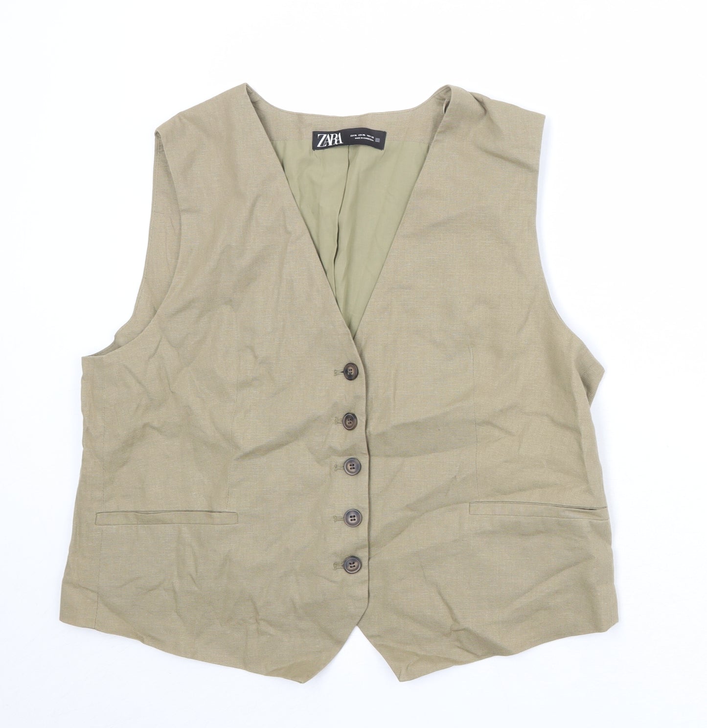 Zara Womens Beige Linen Jacket Suit Waistcoat Size XL