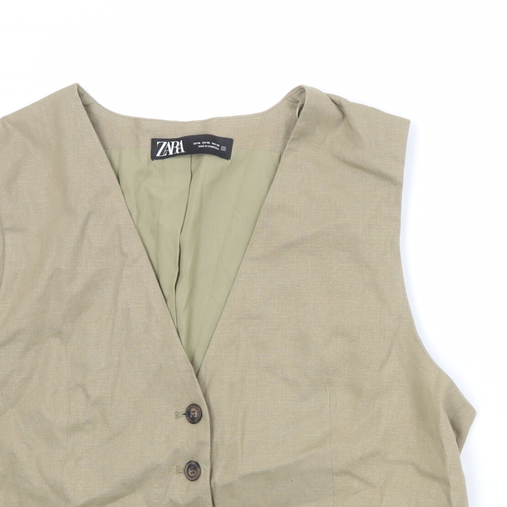 Zara Womens Beige Linen Jacket Suit Waistcoat Size XL