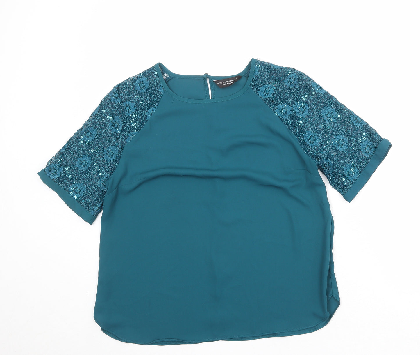 Dorothy Perkins Womens Blue Polyester Basic T-Shirt Size 14 Roll Neck