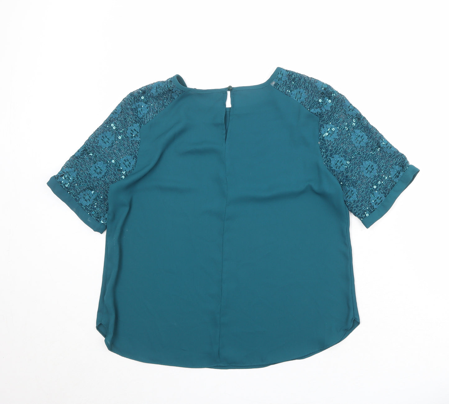 Dorothy Perkins Womens Blue Polyester Basic T-Shirt Size 14 Roll Neck