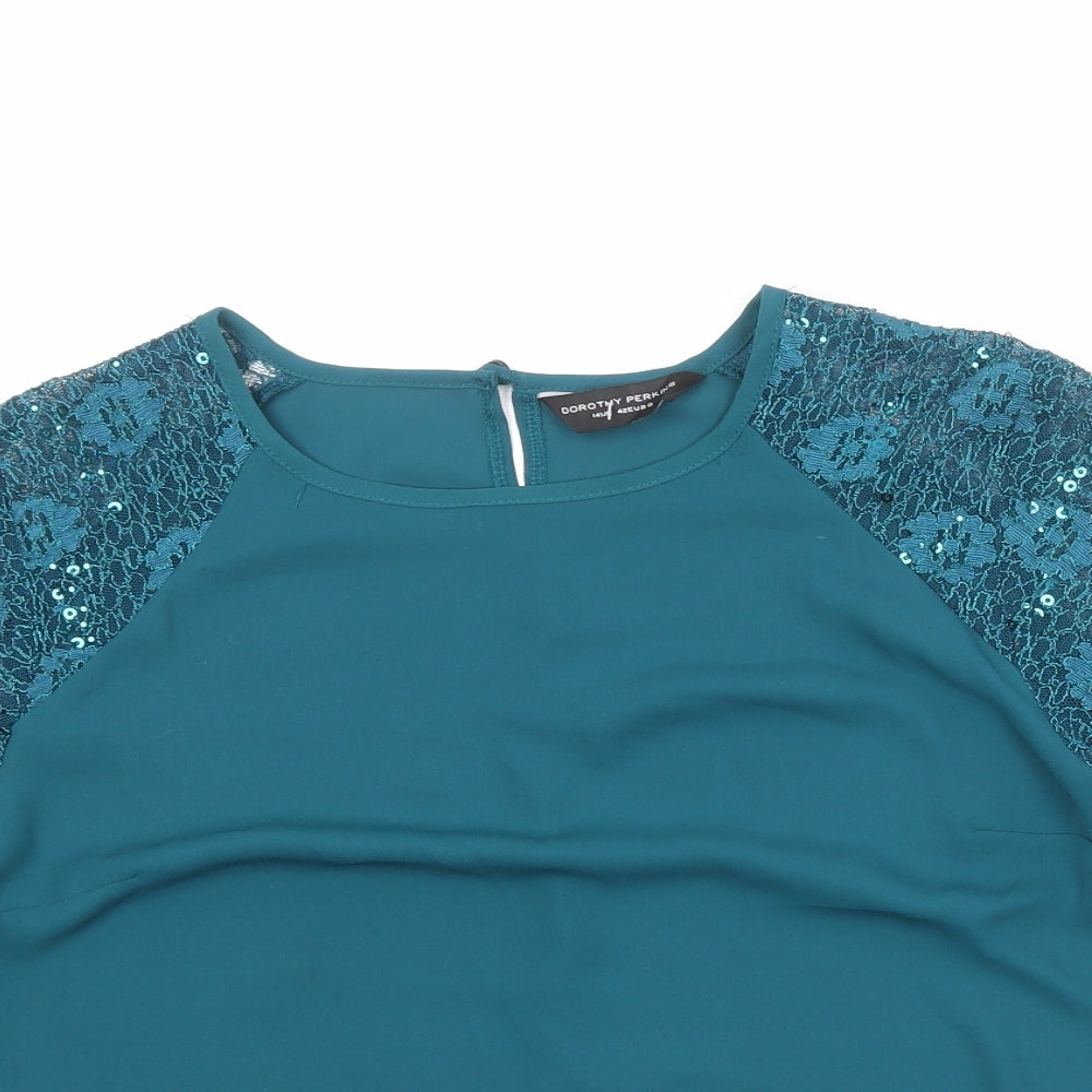 Dorothy Perkins Womens Blue Polyester Basic T-Shirt Size 14 Roll Neck