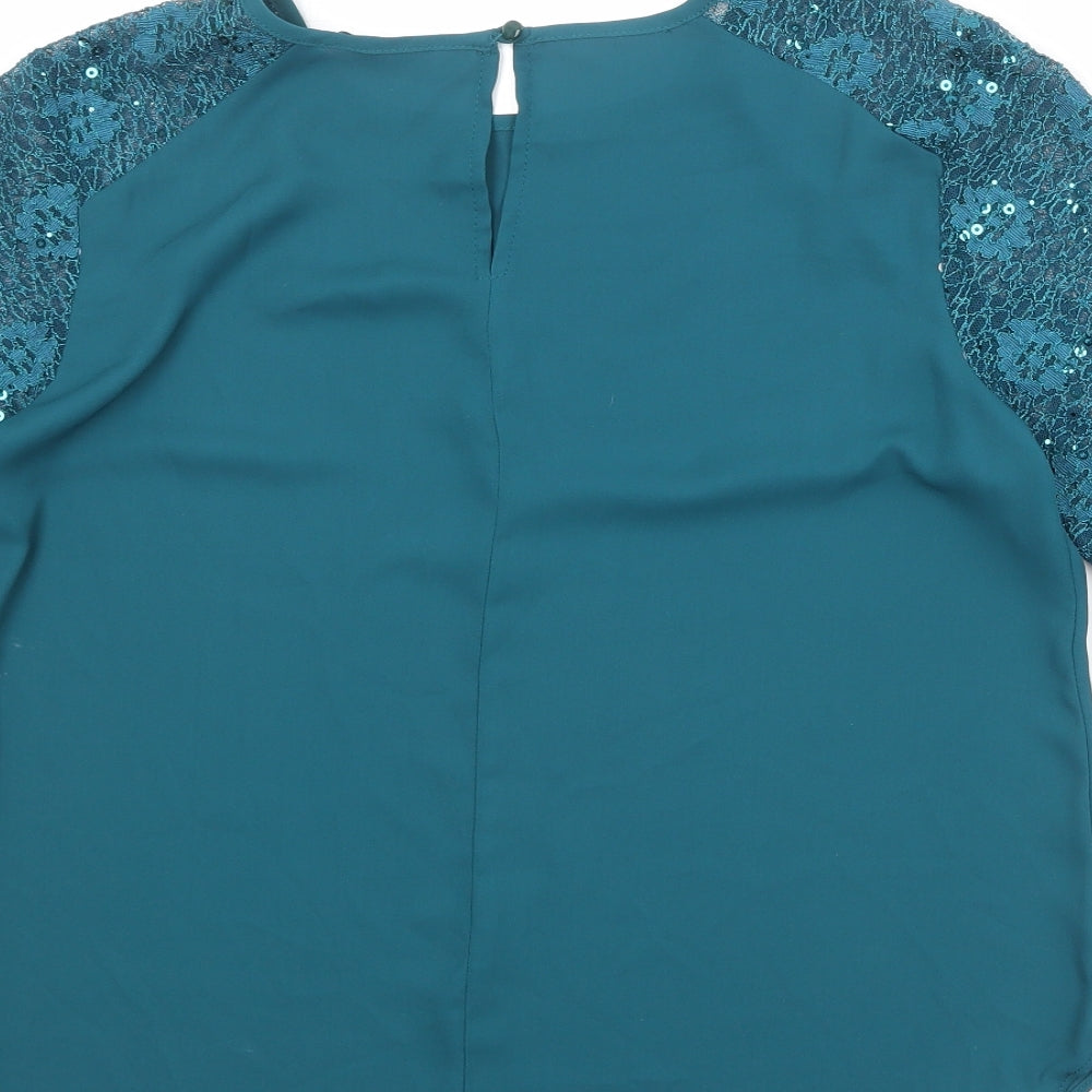 Dorothy Perkins Womens Blue Polyester Basic T-Shirt Size 14 Roll Neck