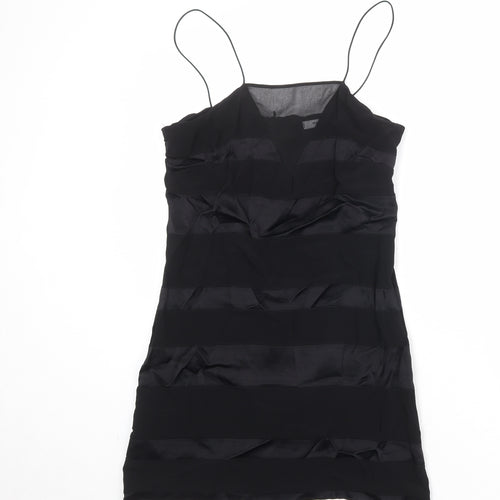 Mango Womens Black Striped Viscose Slip Dress Size M Square Neck Zip