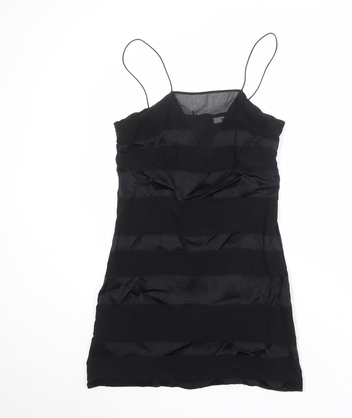 Mango Womens Black Striped Viscose Slip Dress Size M Square Neck Zip