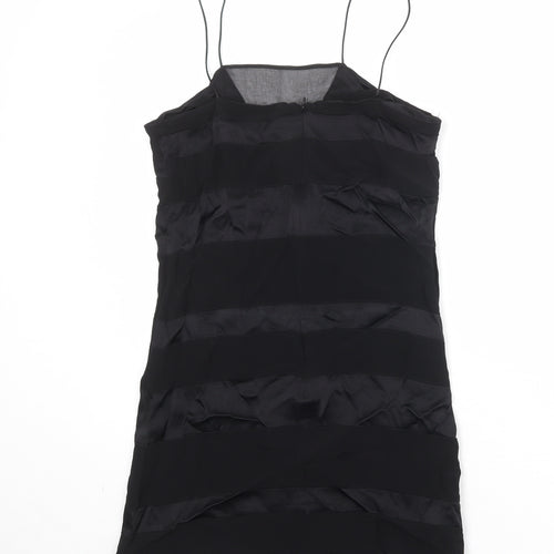 Mango Womens Black Striped Viscose Slip Dress Size M Square Neck Zip