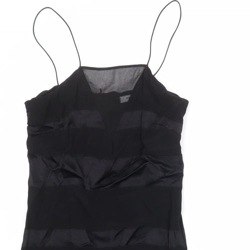 Mango Womens Black Striped Viscose Slip Dress Size M Square Neck Zip