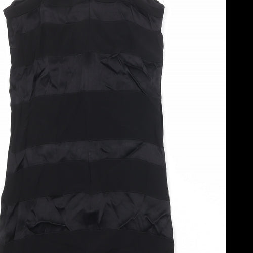 Mango Womens Black Striped Viscose Slip Dress Size M Square Neck Zip