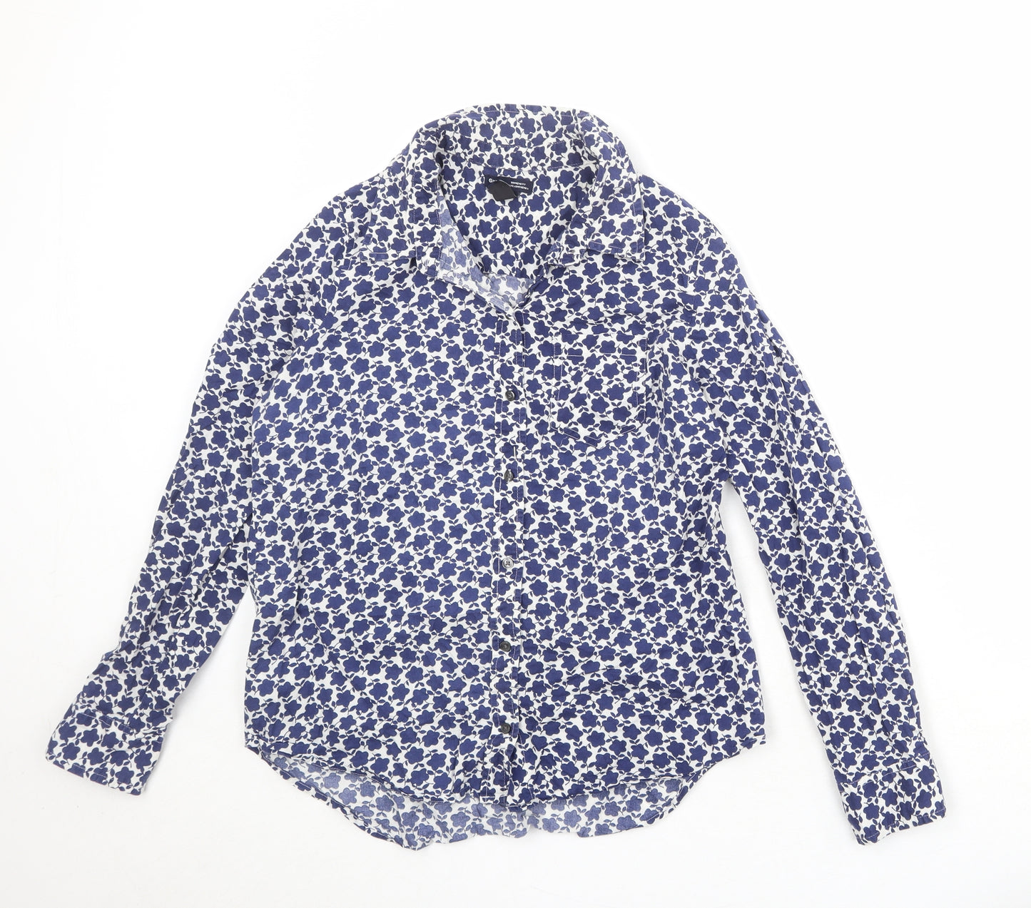 Gap Womens Blue Geometric 100% Cotton Basic Button-Up Size S Collared