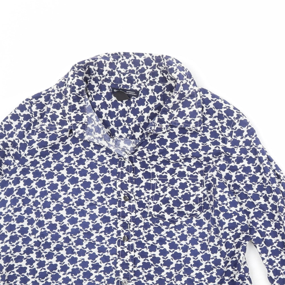Gap Womens Blue Geometric 100% Cotton Basic Button-Up Size S Collared