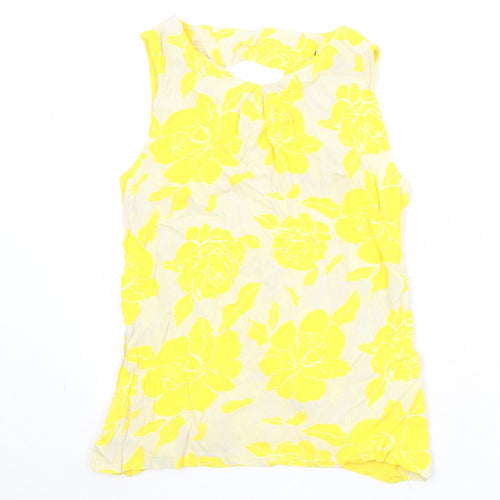 Warehouse Womens Yellow Floral Viscose Basic Tank Size 12 Round Neck