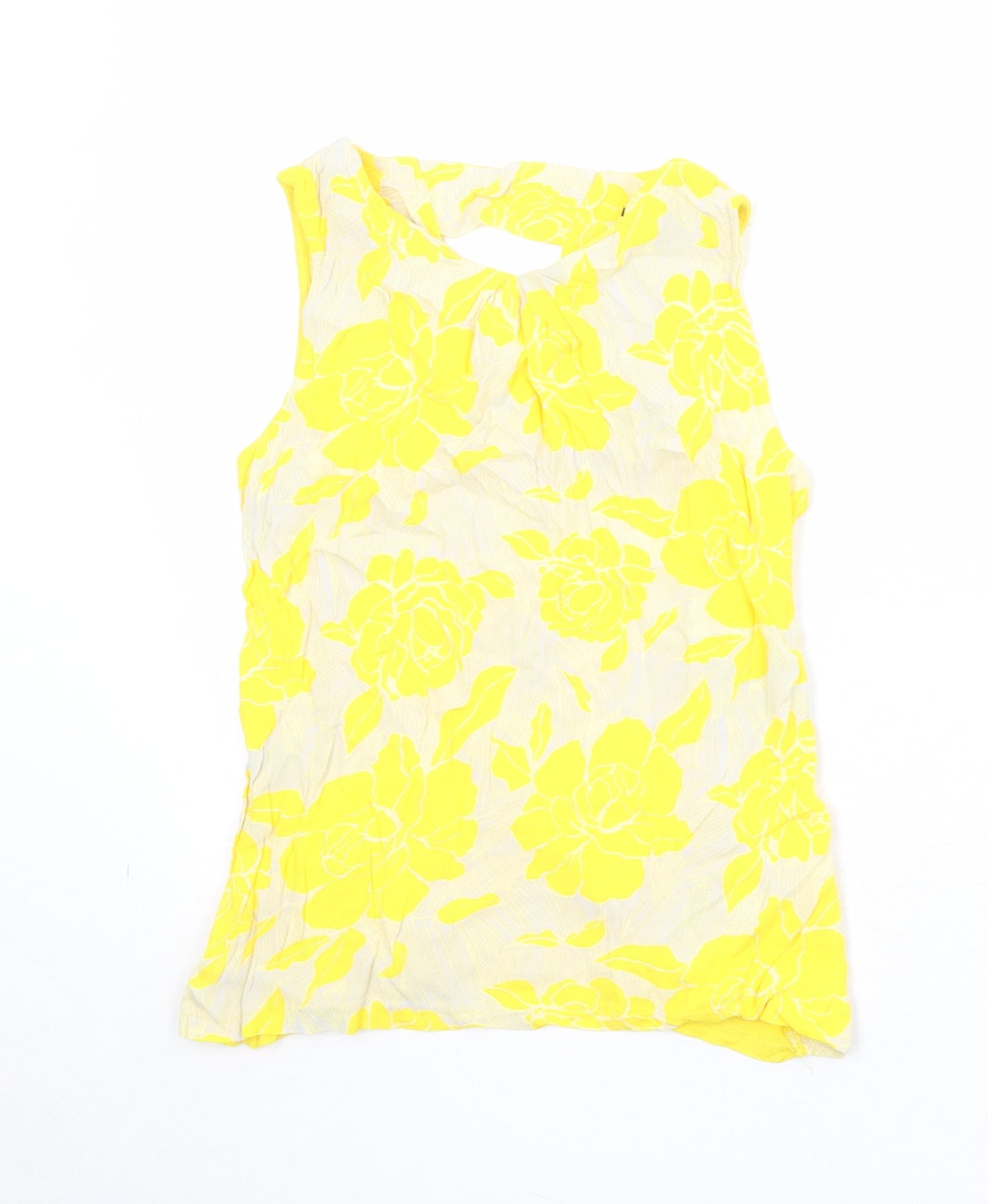 Warehouse Womens Yellow Floral Viscose Basic Tank Size 12 Round Neck