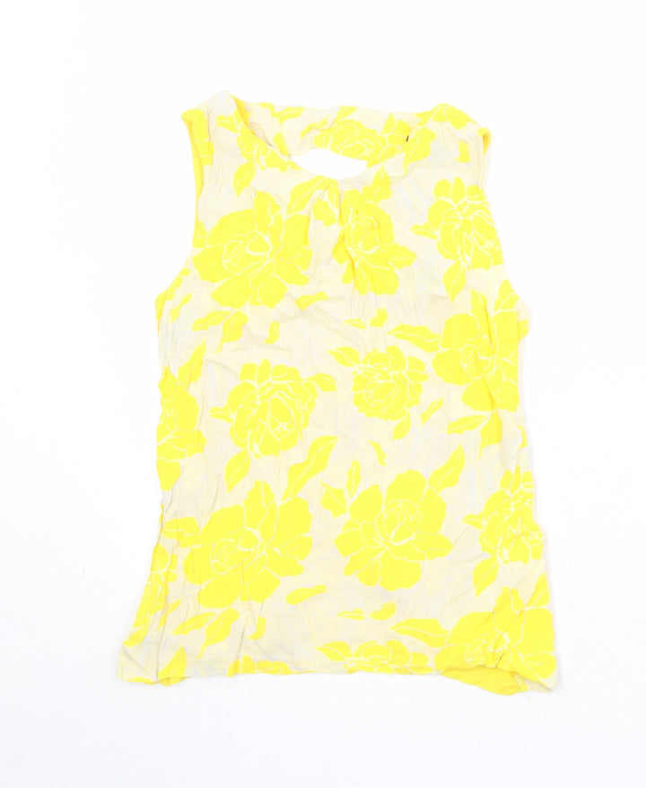 Warehouse Womens Yellow Floral Viscose Basic Tank Size 12 Round Neck