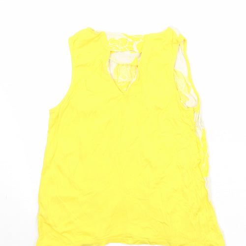 Warehouse Womens Yellow Floral Viscose Basic Tank Size 12 Round Neck