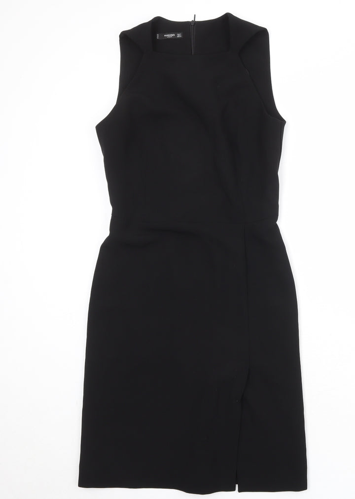 Mango Womens Black Polyester Shift Size S Square Neck Zip