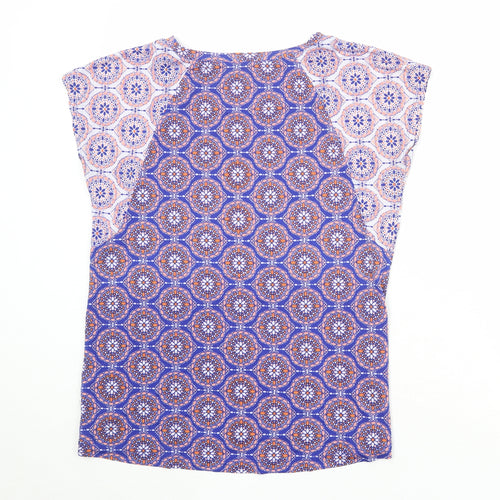 Marks and Spencer Womens Blue Geometric Polyester Basic T-Shirt Size 10 Round Neck